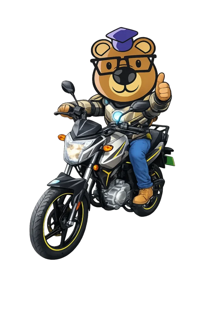 Oso manejando moto, matemáticas